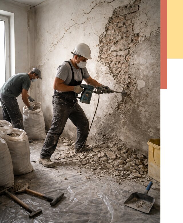 Демонтаж штукатурки со стен в Магнитогорске от 7448 руб/м² — быстро и недорого | ОТДЕЛОЧНИК-Мгн