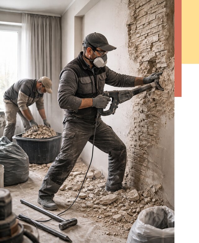 Демонтаж декоративного камня в Магнитогорске от 1500 руб/м² — быстро и недорого | ОТДЕЛОЧНИК-Мгн