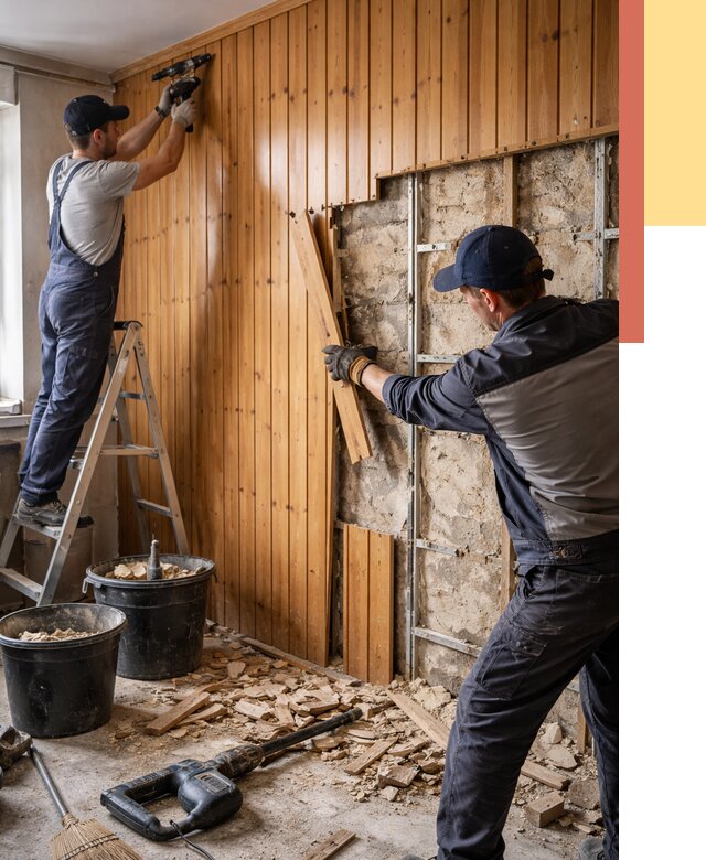 Демонтаж вагонки со стен в Магнитогорске от 1500 руб. — снятие, удаление, срочно | ОТДЕЛОЧНИК-Мгн