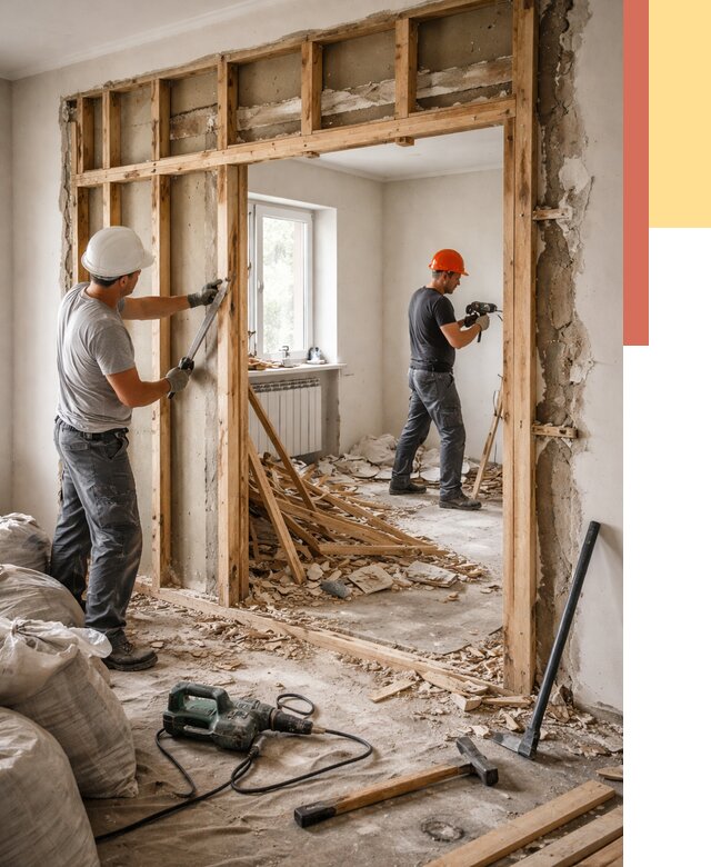 Демонтаж деревянных перегородок в Магнитогорске от 3310 руб. — быстро и недорого | ОТДЕЛОЧНИК-Мгн