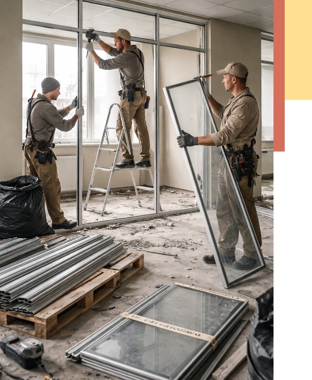 Демонтаж алюминиевых перегородок в Магнитогорске от 4345 руб. — быстро и недорого | ОТДЕЛОЧНИК-Мгн