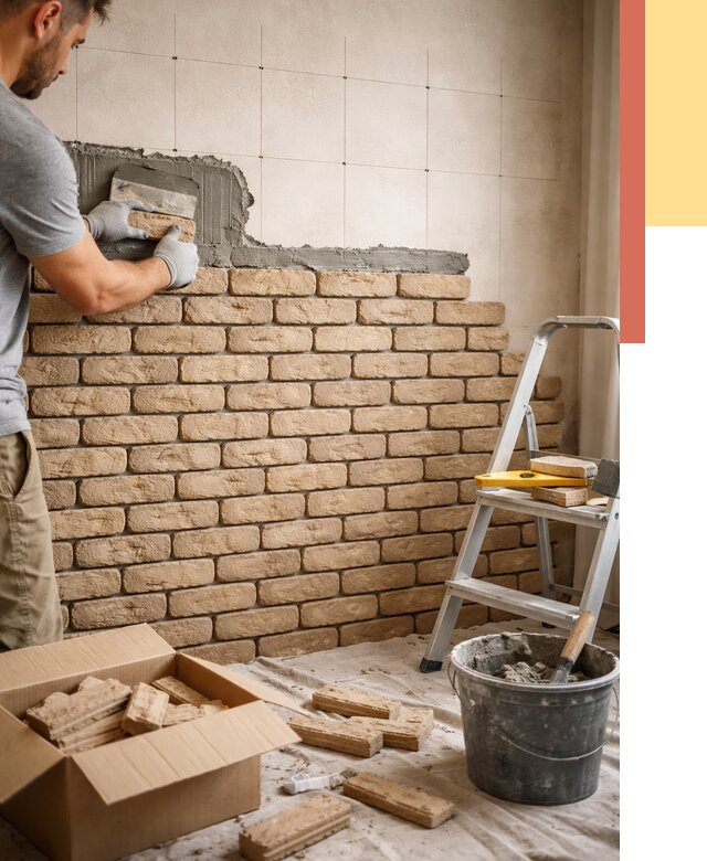 Монтаж декоративного кирпича в Магнитогорске от 3310 руб./м² — быстро и недорого | ОТДЕЛОЧНИК-Мгн