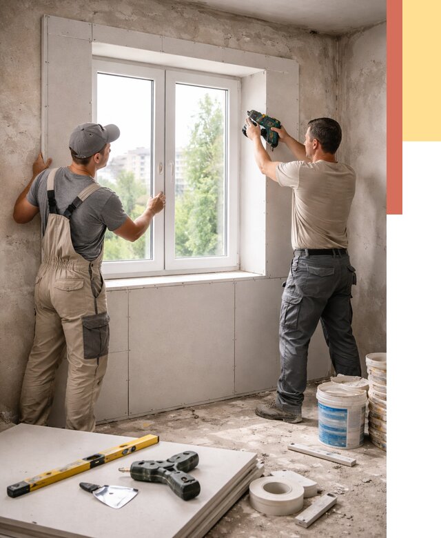 Монтаж откосов из гипсокартона в Магнитогорске от 4655 руб. под ключ | ОТДЕЛОЧНИК-Мгн