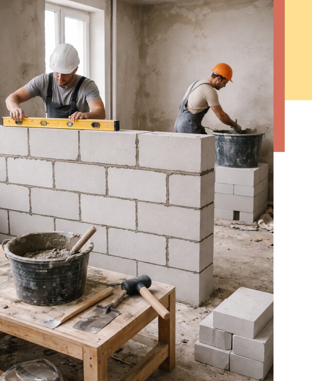 Кладка перегородок из газобетона в Магнитогорске от 3310 руб. под ключ | ОТДЕЛОЧНИК-Мгн