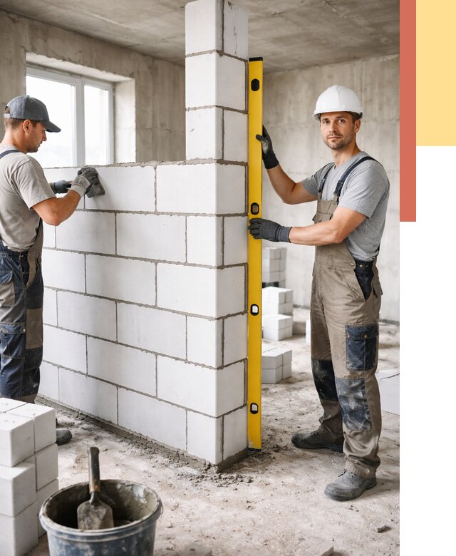 Кладка перегородок из пеноблока в Магнитогорске от 1862 руб. под ключ | ОТДЕЛОЧНИК-Мгн