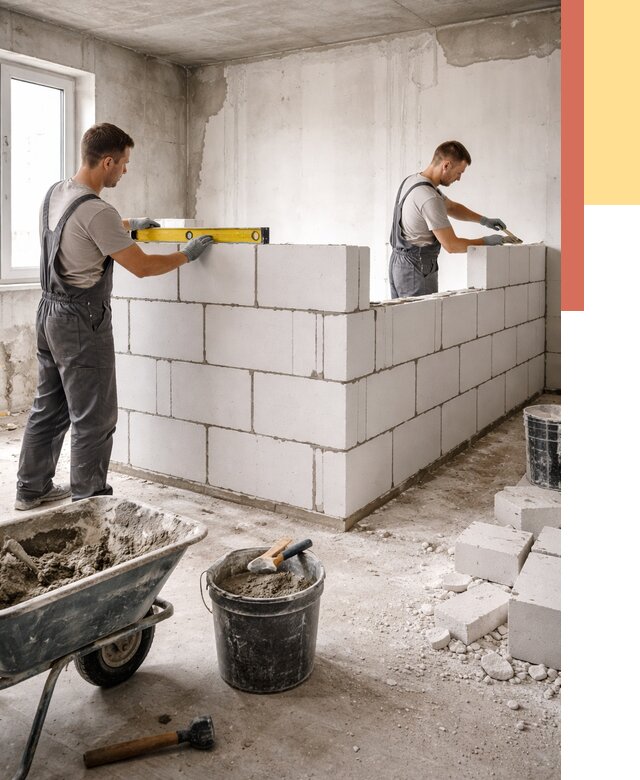 Кладка перегородок из ПГП в Магнитогорске от 2586 руб./м2 — монтаж и возведение под ключ | ОТДЕЛОЧНИК-Мгн