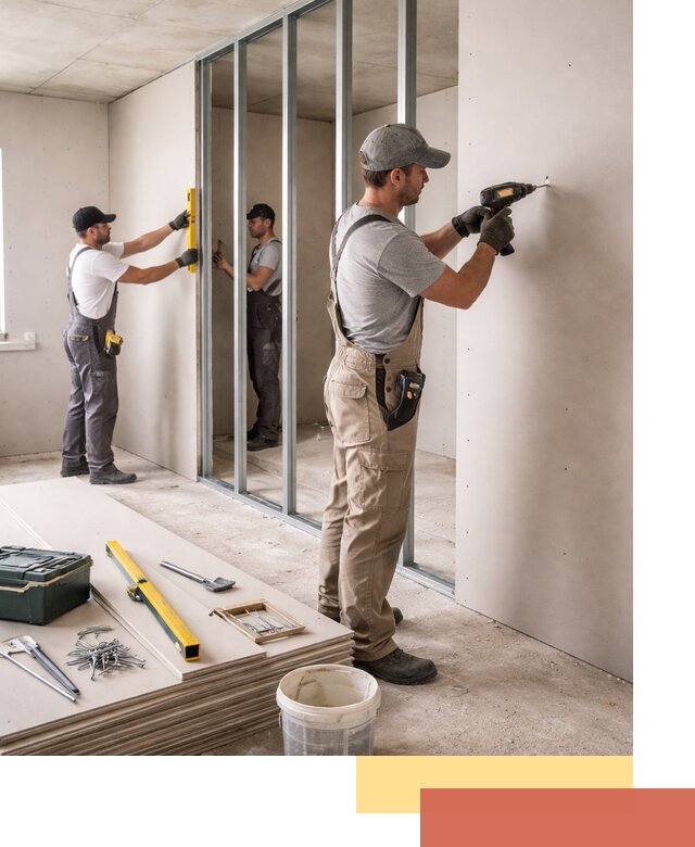 Однослойная перегородка из гипсокартона в Магнитогорске под ключ, монтаж и отделка