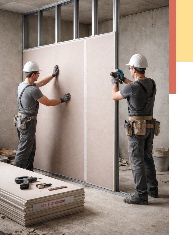 Перегородка из огнестойкого гипсокартона в Магнитогорске от 1914 руб. под ключ | ОТДЕЛОЧНИК-Мгн