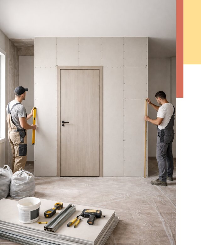 Перегородка из гипсокартона с дверью в Магнитогорске от 4655 руб. под ключ | ОТДЕЛОЧНИК-Мгн