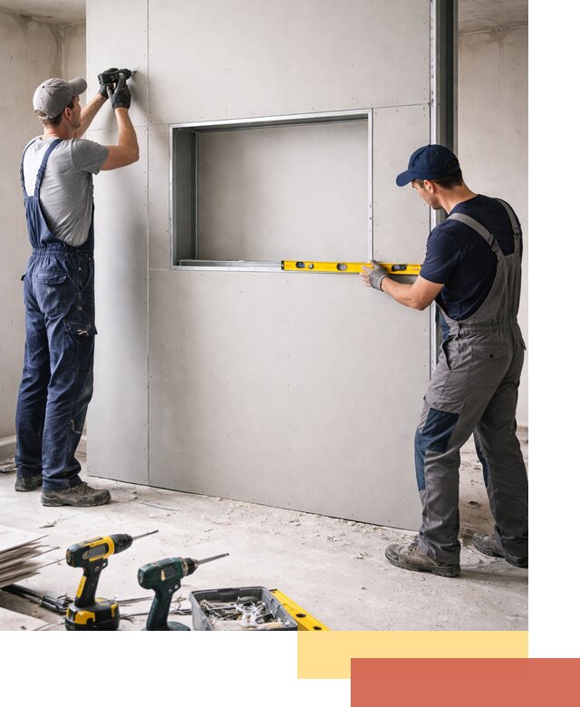 Перегородка из гипсокартона с нишей под декор в Магнитогорске