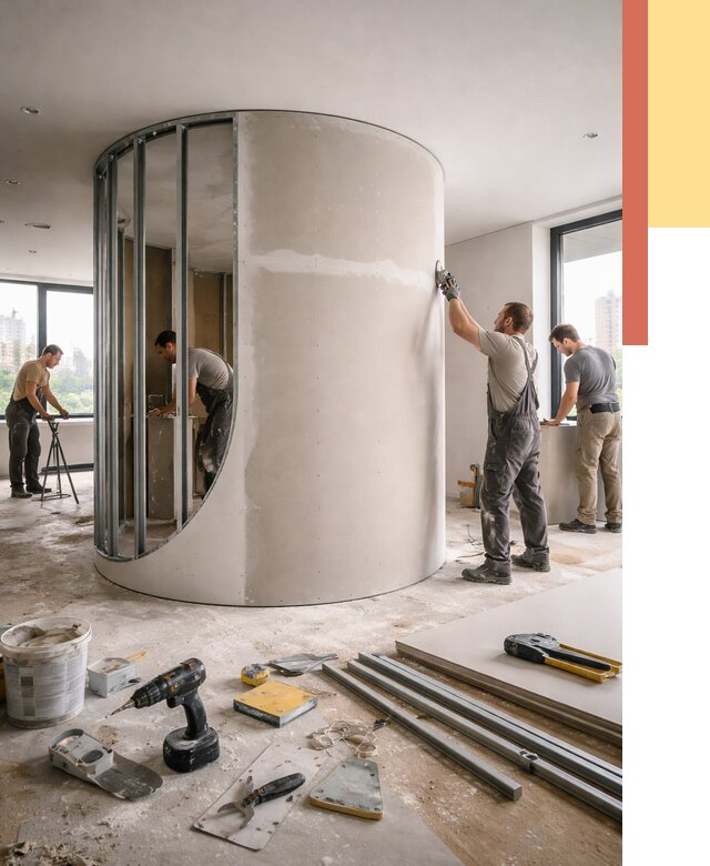 Радиусная перегородка из гипсокартона в Магнитогорске от 3000 руб. под ключ | ОТДЕЛОЧНИК-Мгн