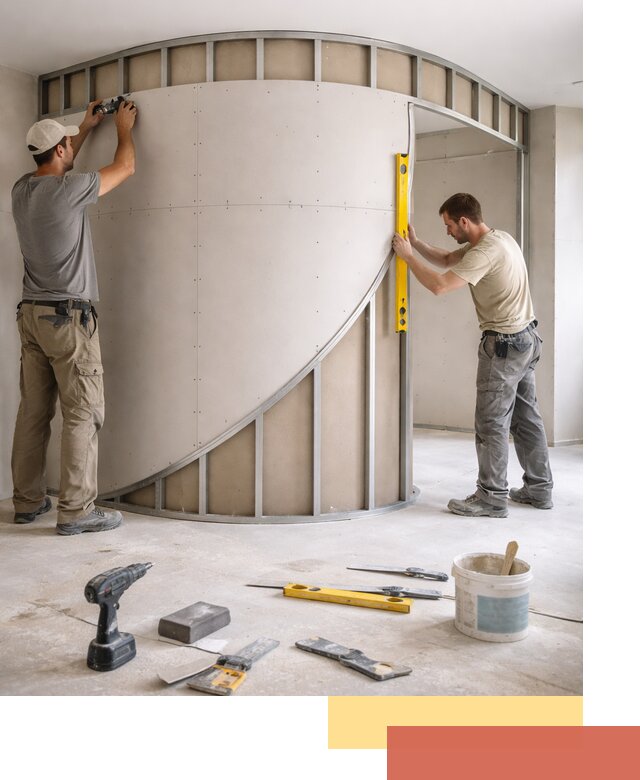 Радиусная перегородка из гипсокартона в Магнитогорске под ключ