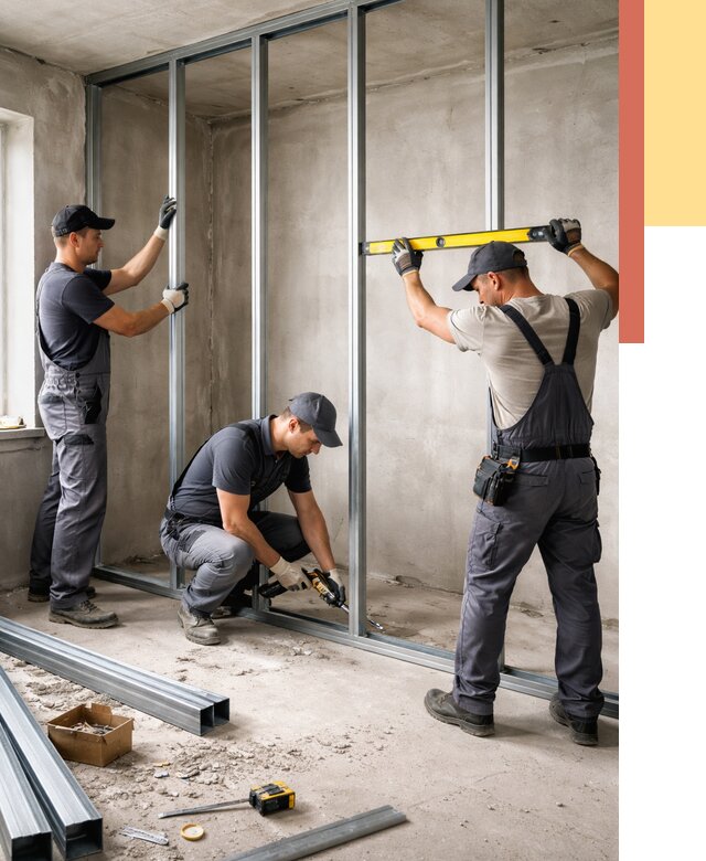 Монтаж каркаса перегородки из профиля в Магнитогорске от 776 руб. | ОТДЕЛОЧНИК-Мгн