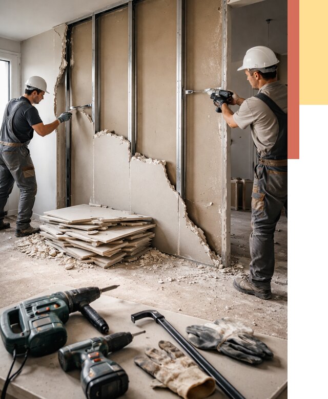 Демонтаж перегородки из гипсокартона в Магнитогорске от 1241 руб. быстро и недорого | ОТДЕЛОЧНИК-Мгн