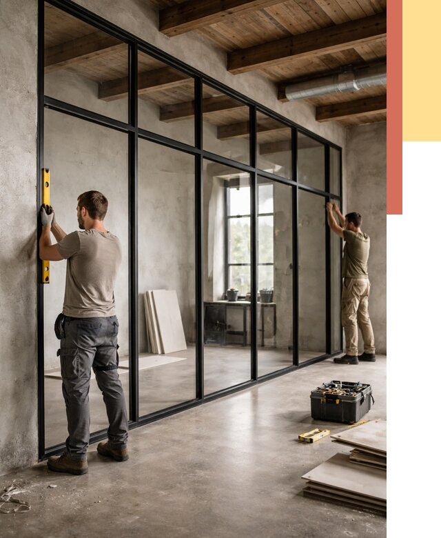 Стеклянные перегородки лофт в Магнитогорске от 10862 руб. под ключ | ОТДЕЛОЧНИК-Мгн