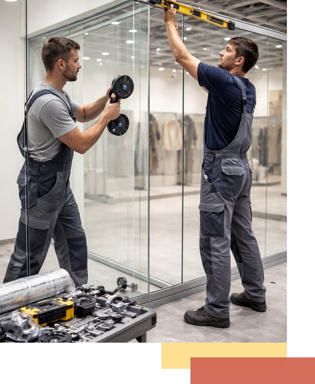 Стеклянные перегородки для магазинов в Магнитогорске — монтаж и установка