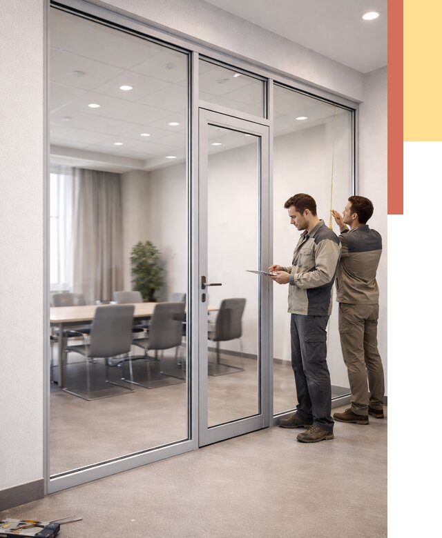 Установка и монтаж алюминиевых перегородок со стеклом в Магнитогорске от 8483 руб. | ОТДЕЛОЧНИК-Мгн