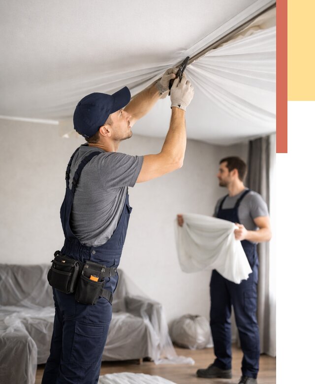 Демонтаж натяжного потолка в Магнитогорске от 4655 руб. — снятие и разбор под ключ | ОТДЕЛОЧНИК-Мгн