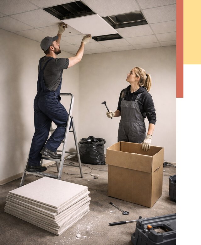 Демонтаж потолочной плитки в Магнитогорске от 4655 руб. быстро и недорого | ОТДЕЛОЧНИК-Мгн