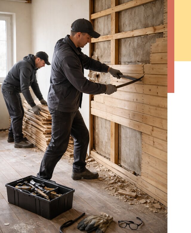 Демонтаж вагонки в Магнитогорске от 3931 руб/м2 — быстро и недорого | ОТДЕЛОЧНИК-Мгн