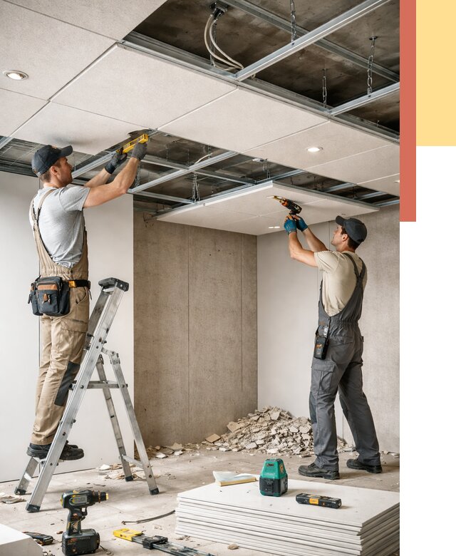 Монтаж акустического потолка в Магнитогорске от 6724 руб/м2 — быстро и недорого | ОТДЕЛОЧНИК-Мгн