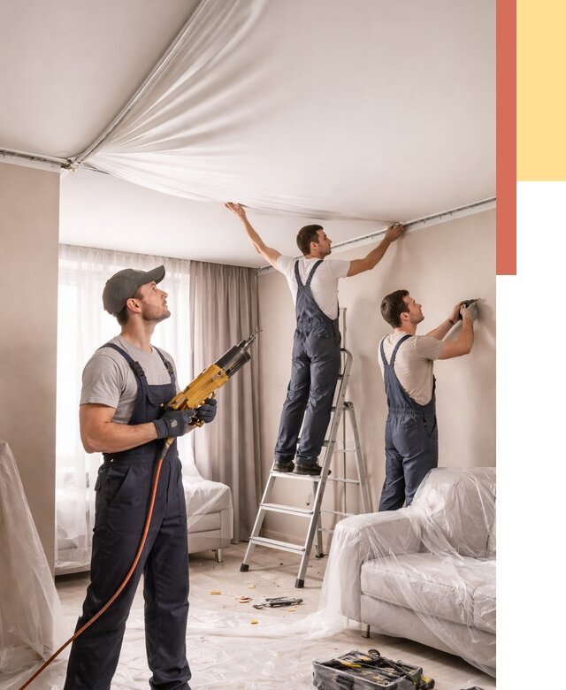 Установка натяжного потолка в Магнитогорске от 4655 руб. | Быстро и недорого — ОТДЕЛОЧНИК-Мгн