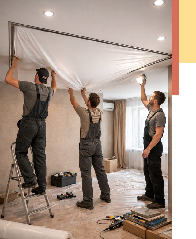 Монтаж ПВХ натяжного потолка в Магнитогорске от 3621 руб. под ключ | ОТДЕЛОЧНИК-Мгн