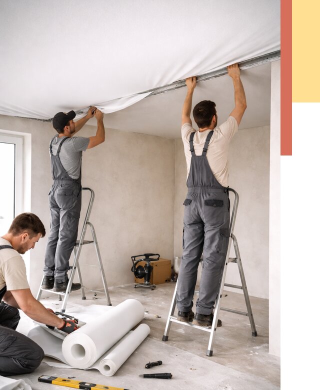 Монтаж тканевого натяжного потолка в Магнитогорске от 3621 руб. под ключ | ОТДЕЛОЧНИК-Мгн