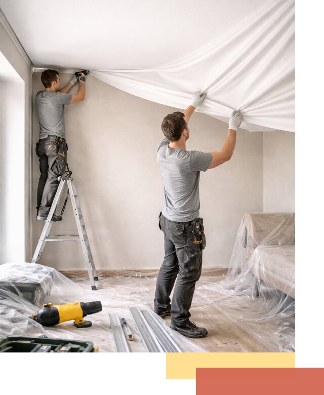 Монтаж тканевого натяжного потолка в Магнитогорске недорого и быстро