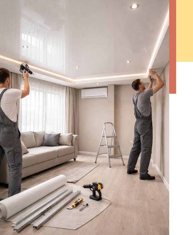 Монтаж глянцевого натяжного потолка в Магнитогорске от 776 руб. под ключ | ОТДЕЛОЧНИК-Мгн