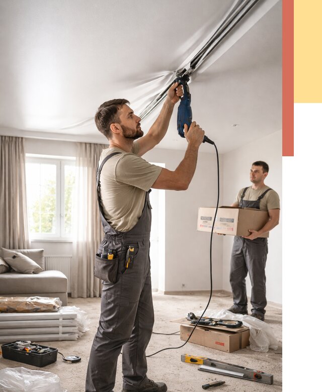 Монтаж сатинового натяжного потолка в Магнитогорске от 3621 руб. | Быстро, недорого — ОТДЕЛОЧНИК-Мгн