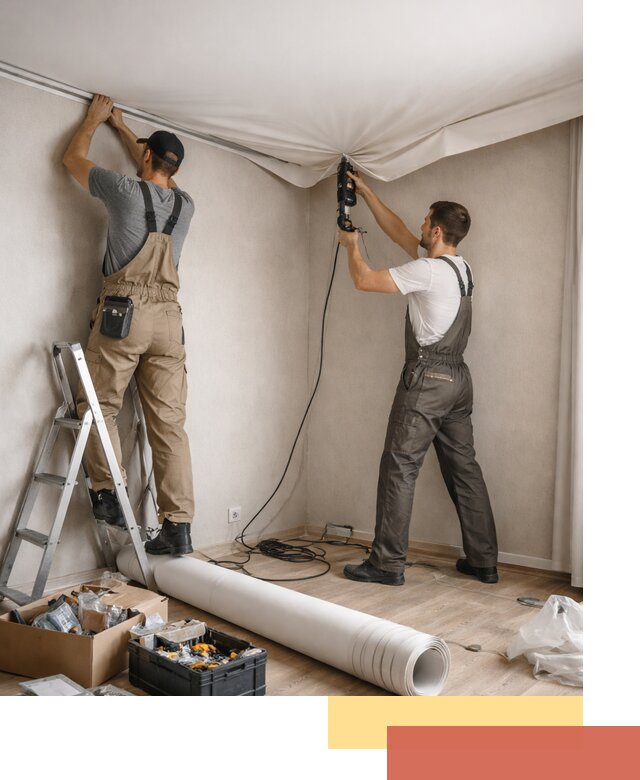 Монтаж цветного натяжного потолка в Магнитогорске за один день