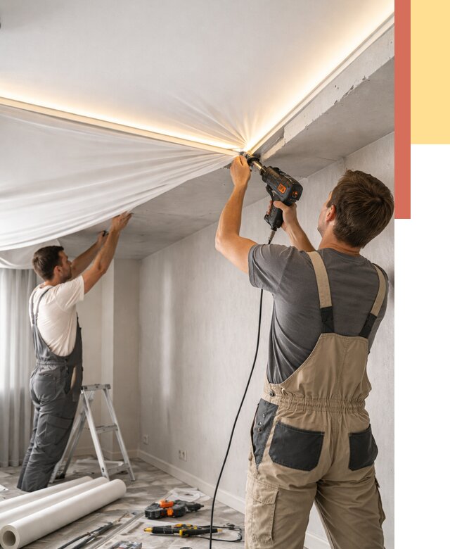 Монтаж натяжного потолка с подсветкой в Магнитогорске от 983 руб. | ОТДЕЛОЧНИК-Мгн