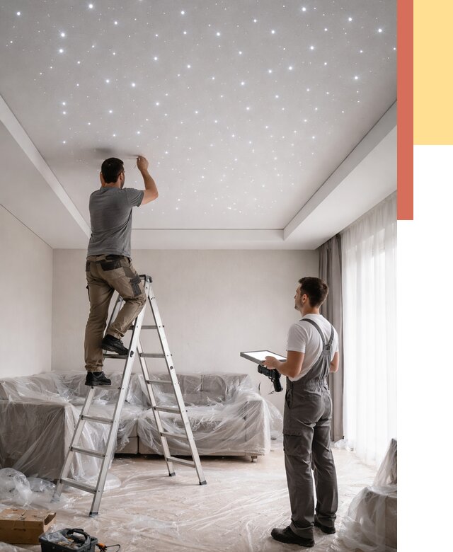 Монтаж натяжного потолка «звездное небо» в Магнитогорске от 6724 руб. | ОТДЕЛОЧНИК-Мгн