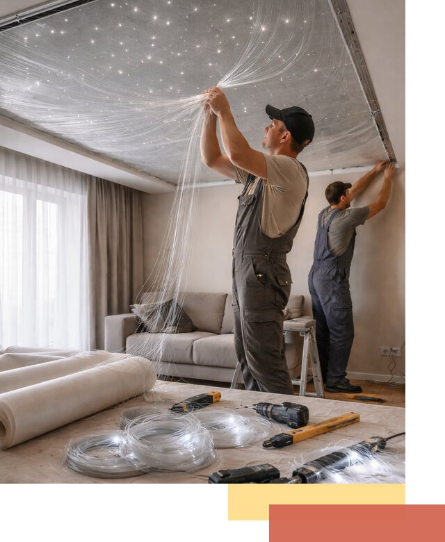 Монтаж натяжного потолка «Звездное небо» в Магнитогорске