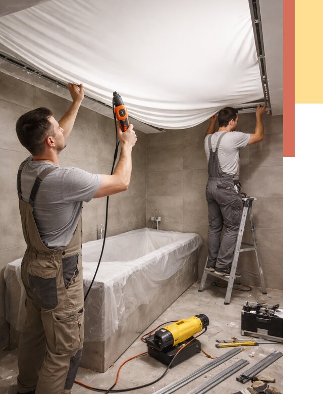 Монтаж натяжного потолка в ванной в Магнитогорске от 1241 руб. под ключ | ОТДЕЛОЧНИК-Мгн