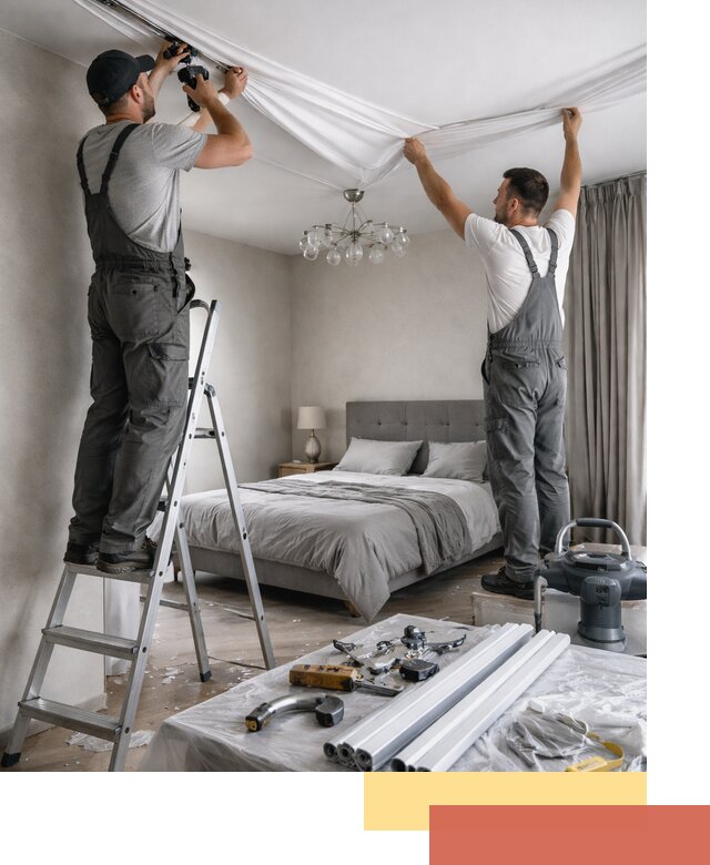 Монтаж натяжного потолка в спальне в Магнитогорске