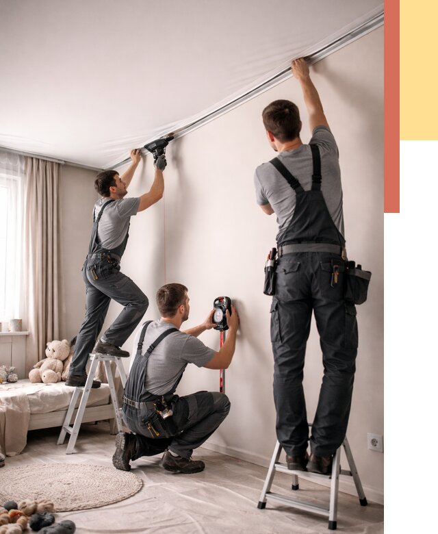 Монтаж натяжного потолка в детской в Магнитогорске от 3621 руб. — быстро и недорого | ОТДЕЛОЧНИК-Мгн