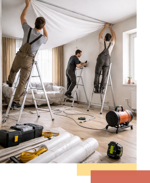 Монтаж натяжного потолка в гостиной в Магнитогорске