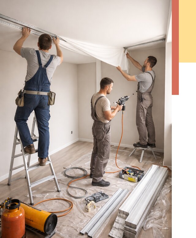 Монтаж натяжного потолка в студии в Магнитогорске от 5690 руб. — быстро и недорого | ОТДЕЛОЧНИК-Мгн