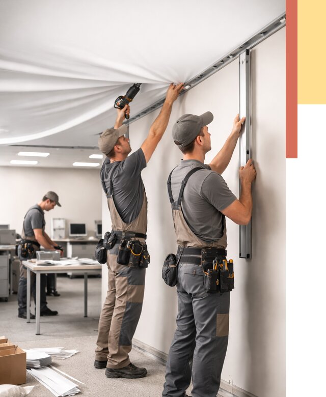 Монтаж натяжного потолка в офисе в Магнитогорске от 466 руб/м² — быстро и недорого | ОТДЕЛОЧНИК-Мгн