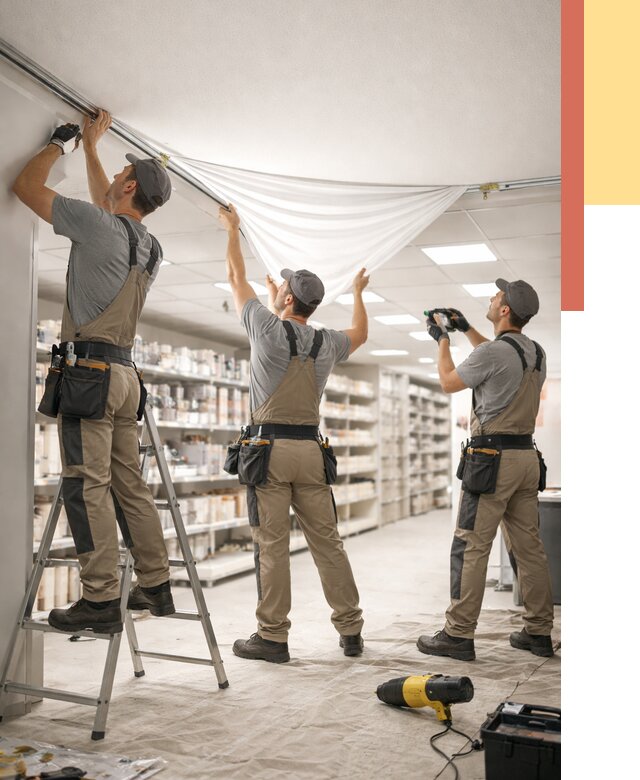 Монтаж натяжного потолка в магазине в Магнитогорске от 4655 руб. быстро и недорого | ОТДЕЛОЧНИК-Мгн