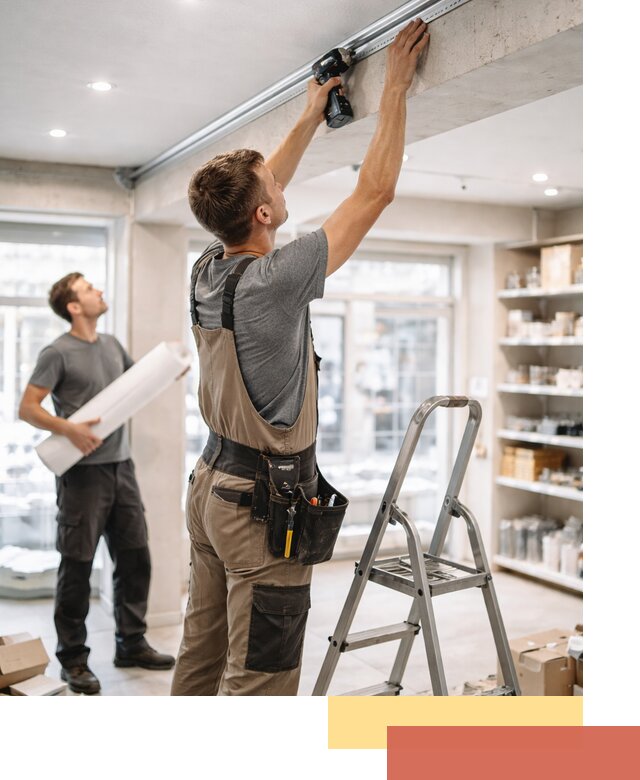 Монтаж натяжных потолков в магазине в Магнитогорске