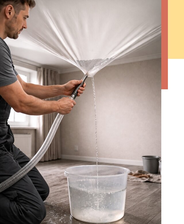 Слив воды с натяжного потолка в Магнитогорске от 2586 руб. быстро и недорого | ОТДЕЛОЧНИК-Мгн