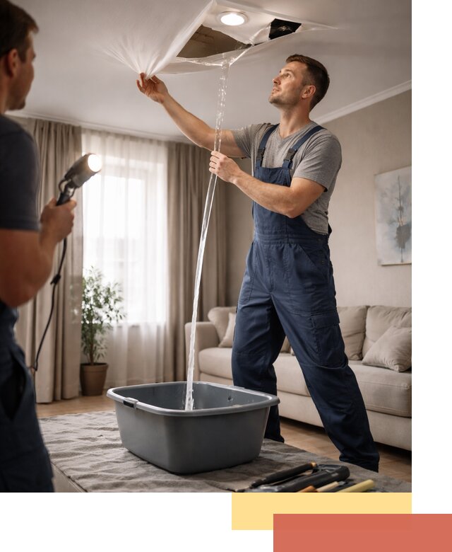 Слив воды с натяжного потолка в Магнитогорске быстро и аккуратно