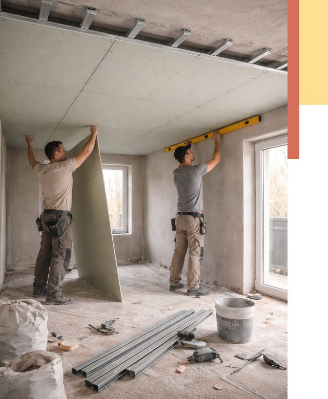 Одноуровневый потолок из гипсокартона в Магнитогорске от 776 руб. — монтаж под ключ | ОТДЕЛОЧНИК-Мгн