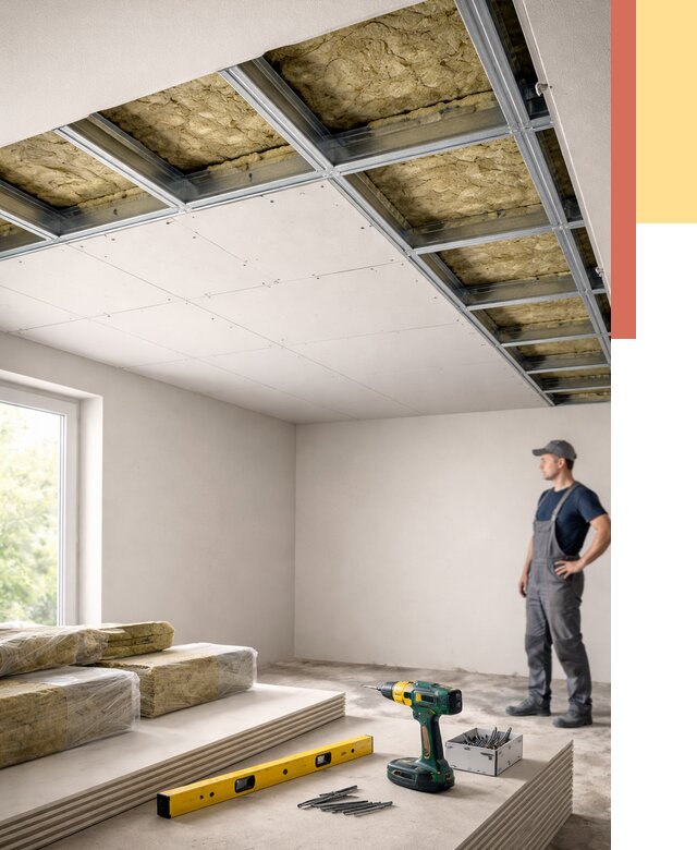 Звукоизоляция потолка ГКЛ в Магнитогорске от 983 руб. — монтаж под ключ | ОТДЕЛОЧНИК-Мгн