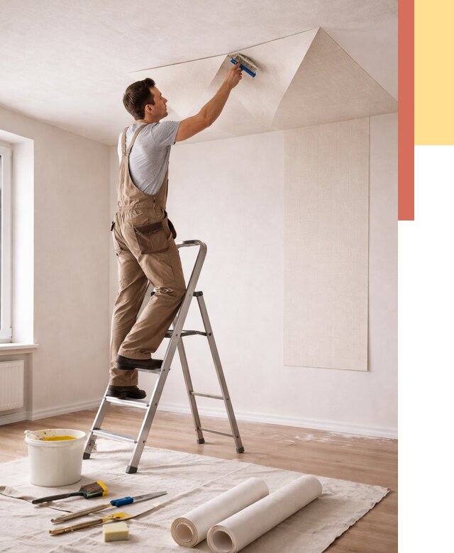 Поклейка обоев на потолок в Магнитогорске от 4655 руб. быстро и недорого | ОТДЕЛОЧНИК-Мгн