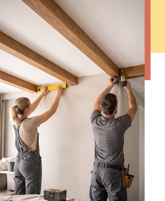 Монтаж декоративных балок на потолок в Магнитогорске от 4345 руб. — ОТДЕЛОЧНИК-Мгн